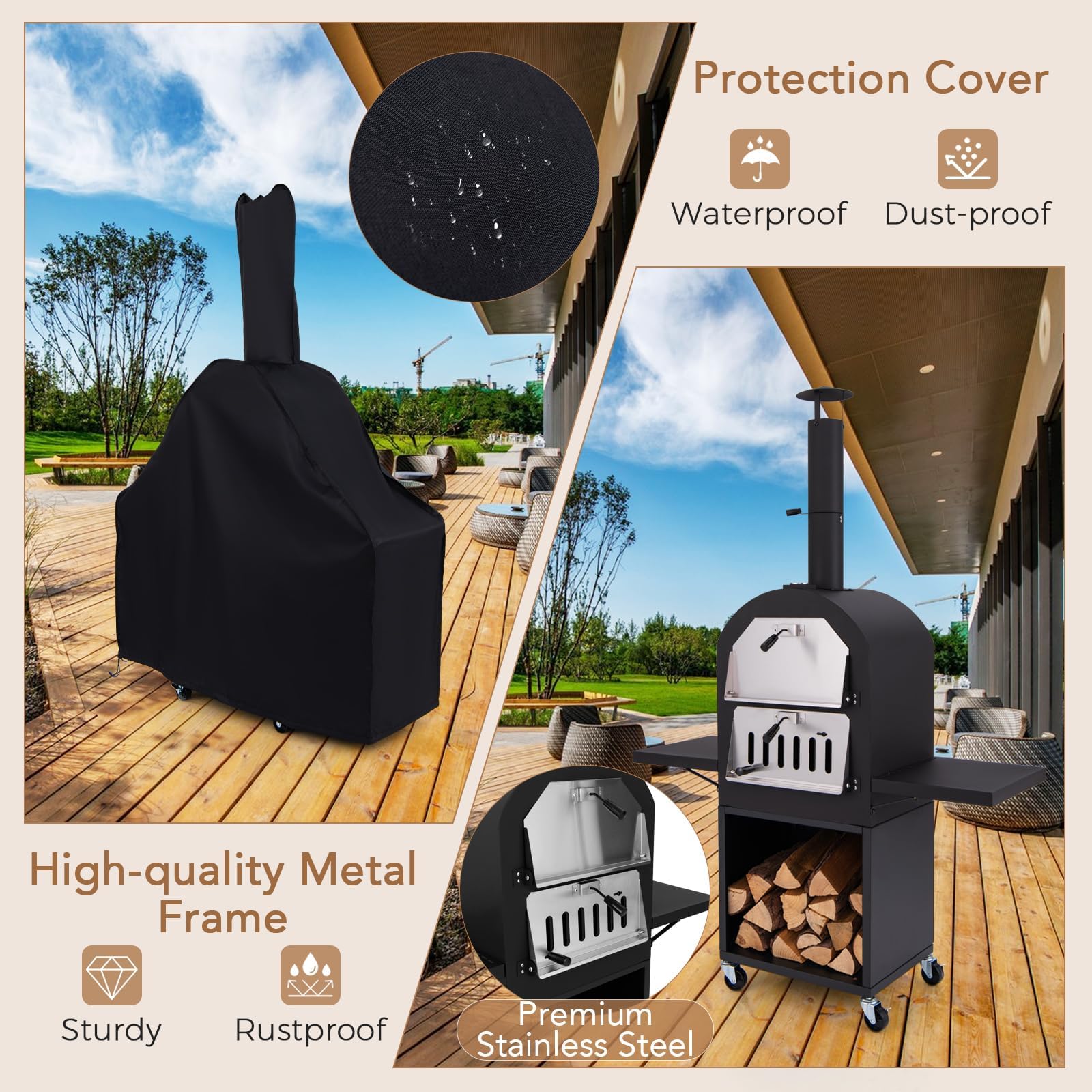 Amazon.com: HAPPYGRILL Outdoor Wood Fired Pizza Oven w/Firewood